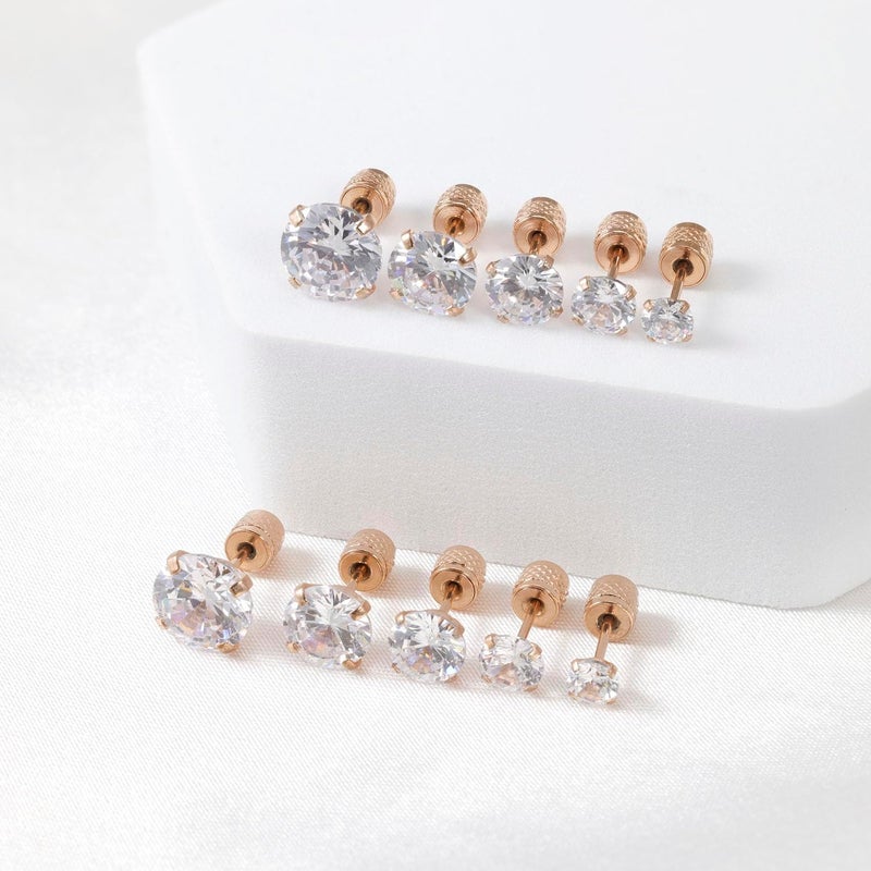 Yetonload 5-6 pairs Push-in Flat Back Stud Earrings Hypoallergenic Surgical Stainless Steel Cubic Zirconia Earrings Studs Set Multi-Pack, CZ Stud Earrings for Women Men Trendy Cartilage Stud Earrings 2-8mm - Image 5